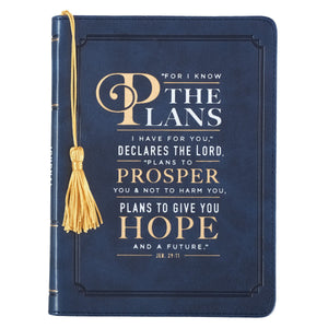 For I Know the Plans Handy-sized Faux Leather Journal in Navy - Jeremiah 29:11